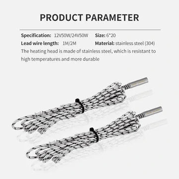 TWOTREES® Upgraded Heater Cartridge Heating Tube 6*20mm 12V/24V 40W/50W 1M Cable For High Temperature V6 Volcano MK8 MK9 Hot End Heat Kit for 3D Printer - 3dGate