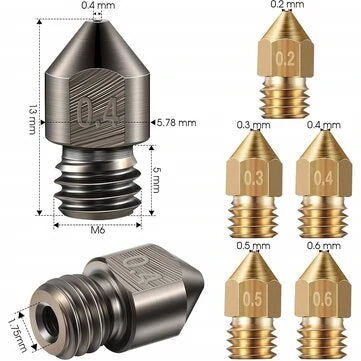 SIMAX3D® 15/34/48PCS 0.2-0.6mm MK8 Extruder Nozzle Hardened Steel Brass Nozzles for 3D Printer - 3dGate